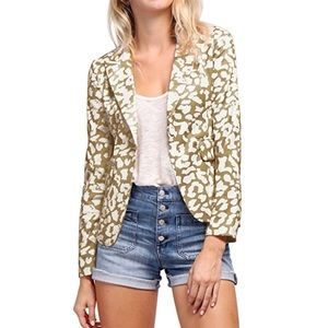 Leopard Print Slim Fit Open Front Blazer w Pockets
